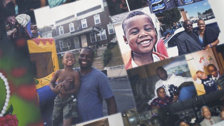 Photo collage of the Simmons family with their son T.J.